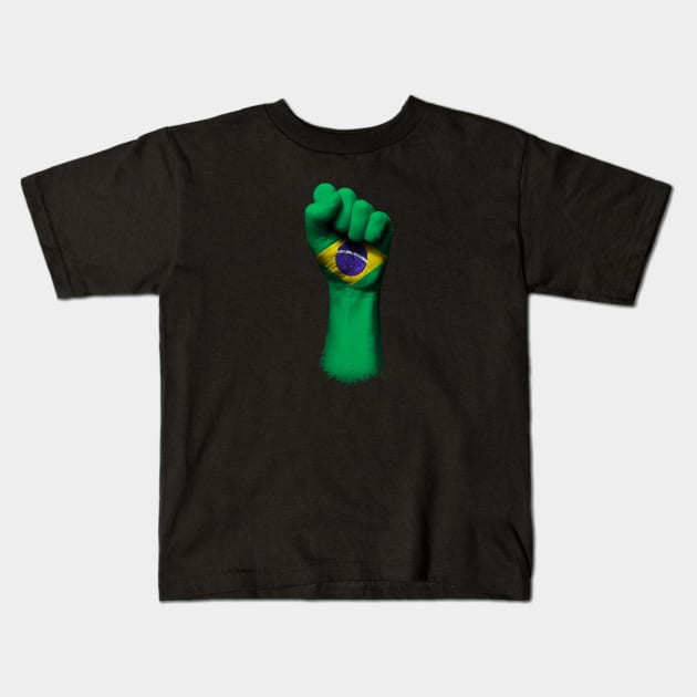 Flag of Brazil on a Raised Clenched Fist Kids T-Shirt by jeffbartels